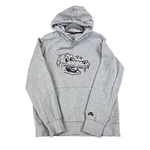 Nike SB Gray Croc Hoodie L Graphic Print Fleece Lined Streetwear Soft Sweatshirt